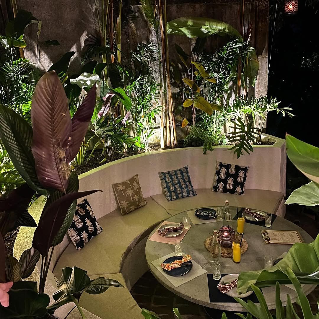 Garden with hanging lanterns at PIÑA